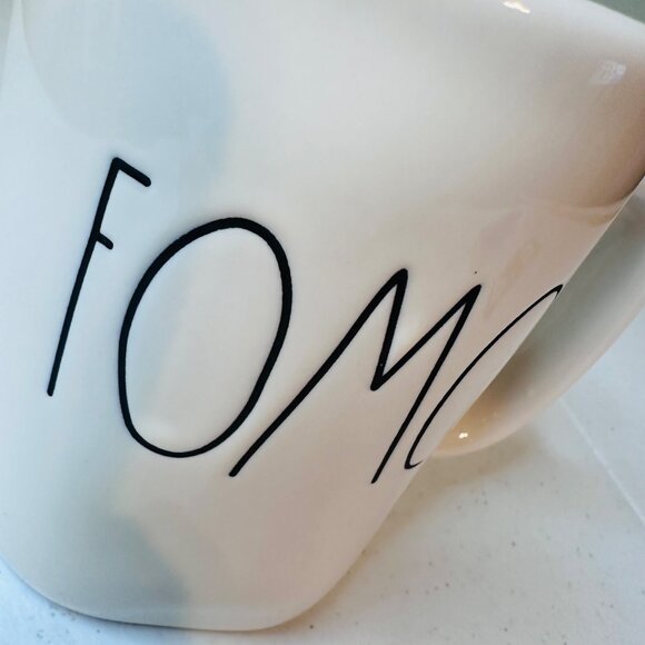 Rae Dunn "FOMO" Ceramic Coffee Mug White Black Text Elongated letters mug - Picture 5 of 8